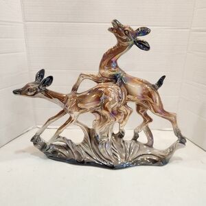 Vintage Lusterware Large Jumping Deer Statue Figurine Mantle Piece Made in Italy